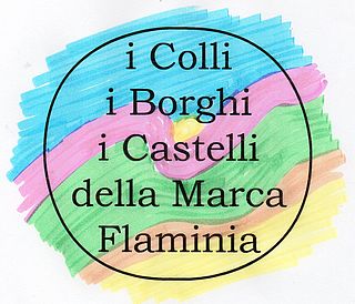 Il logo provvisorio del PIL "I Colli, i Borghi, i Castelli della Marca Flaminia" e la locandina dell'assemblea del 5 giugnbo a Montefelcino.