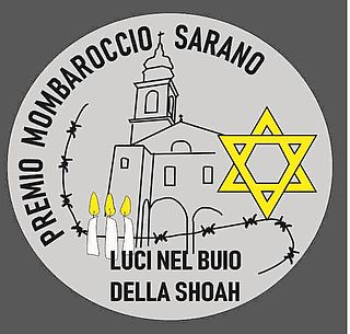 Il logo del premio nazionale per le scuole "Mombaroccio/Sarano - Luci nel Buio della Shoah" e la locandina dell'incontro del 26 ottobre 2018 nel teatro di Mombaroccio.